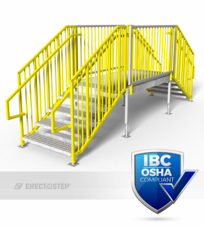 OSHA Yellow, Portable Stairs, Adjustable Legs, Double Stair, Crossover, IBC Complaint